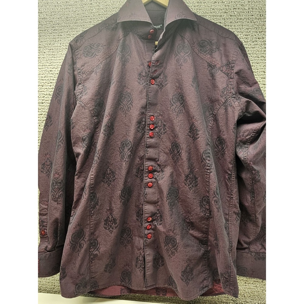 Bogosse‎ 3 Western Collared Shirt Mens Medium Maroon All Over Print 100% Cotton